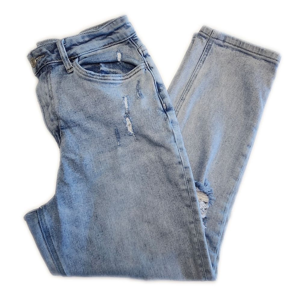 Vervet Distressed Light Blue Wash Cropped Denim Jeans, 28